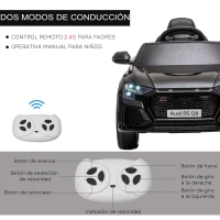 HOMCOM Coche Eléctrico Infantil +3 Años Licencia Audi RS Q8 con Batería 6V 2 Motores Mando a Distancia Música Bocina y Luces Velocidad Máx. 3km/h 101x62x51 cm Negro(m-6)