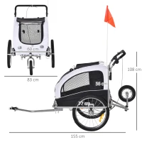 PawHut Carrellino Rimorchio per Cani da Bicicletta, Bianco e Nero(m-3)