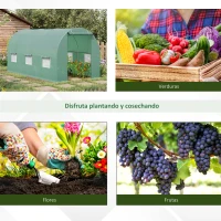 Outsunny Invernadero de  Túnel 445x200x200 cm Invernadero de Jardín con 6 Ventanas y Cubierta de Polietileno PE 140 g/m² Verde(m-7)