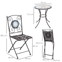 Outsunny Bistro-Set für 2 Personen im Nostalgie-Design, Mosaiksteine, wetterbeständig, Mehrfarbig(m-3)