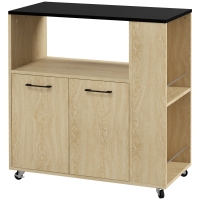 HOMCOM Carrello da Cucina in Truciolato con Ripiano Aperto, Armadietto a 2 Ante e Scaffale Laterale, 75x40x80.5 cm