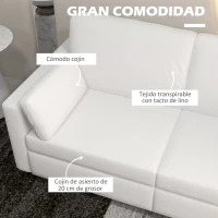 HOMCOM Sofá de 3 Plazas Sofá de Salón Tapizado en Poliéster con 2 Cojines Sofá de Diseño para Dormitorio 178x82x85 cm Crema(m-5)
