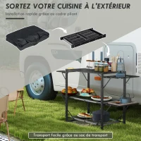 Outsunny Table de cuisine de camping pliante, acier et aluminium, sac de transport, 2 tablettes , 2 étagères et porte-gobelets(m-5)