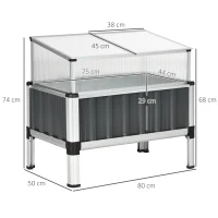 Outsunny Hochbeet mit Aufsatz, Mini-Gewächshaus, wetterbeständig, 80 cm x 50 cm x 74 cm, Silber + Transparent(m-3)