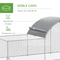 PawHut Gallinero de Exterior 6,6x2x2m Jaula para 12-14 Gallinas de Acero Galvanizado con Cubierta de PE Anti-UV e Impermeable Plata(m-6)