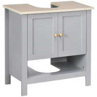 kleankin Under Sink Cabinet, Bathroom Vanity Unit, Pedestal Under Sink Design, Storage Cupboard with Adjustable Shelf, Grey(m-10)