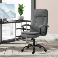 Vinsetto Office Chair, Linen Fabric Desk Chair with 2 Point Massage in Lumbar, Adjustable Height, Rolling Wheels, Grey(m-2)