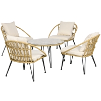 Outsunny Ensemble salon de jardin 5 pièces avec 4 fauteuils et 1 table basse ronde style bohème 8 coussins résine tressée