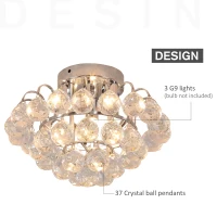 HOMCOM Crystal Ceiling Lamp Chandelier Hallway Flush Mount Pendant 3 Light Ф30cm Silver(m-4)
