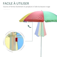 Outsunny Parasol de plage parasol inclinable rond parasol d'extérieur en métal polyester multicolore(m-4)