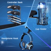HOMCOM RGB 120 x 66cm Gaming Desk, Computer Table with Carbon Fibre Surface, Headphone Hook, Cup Holder, Controller Rack, Home Office Desk, Black(m-5)