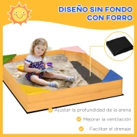 Outsunny Arenero Infantil de Madera para Niños de 3-8 Años con Tela no Tejida y 4 Asientos para Jardín 109x109x19,8 cm Natural(m-4)