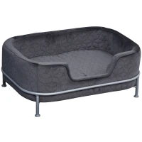 PawHut Hundesofa mit Rückenlehne Haustiersofa mit Metallbeinen Hundebett Weichem Bezug Katzensofa Metall Grau+Silber 63,5 x 43 x 24,5 cm(m-1)