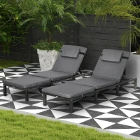 Outsunny Set of Two Reclining Rattan Sun Loungers, with Cushions - Grey(m-2)