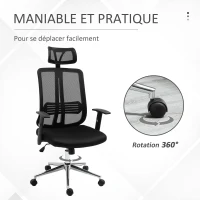 Vinsetto Chaise de Bureau Ergonomique Fauteuil de Bureau Grand Confort hauteur réglable Tissu Maille Polyester Noir(m-8)