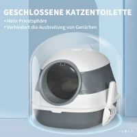 PawHut Katzentoilette, mit Streuschaufel, Eingang mit Bodengitter, abnehmbarer Deckel, weiß+grau, 52 x 41 x 38 cm(m-6)