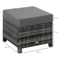 Outsunny Rattan Footstool Wicker Ottoman with Padded Seat Cushion Outdoor Patio Furniture for Garden Poolside Living Room, 50 x 50 x 35 cm, Grey(m-3)