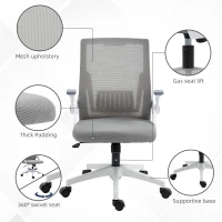 Vinsetto Mesh Office Chair, Desk Chair with Lumbar Support, Flip-up Armrest, Swivel Wheels, Adjustable Height, Grey(m-6)