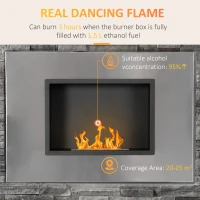 HOMCOM Wall Mounted Ethanol Fireplace, Stainless Steel Bioethanol Heater Stove Fire with 1.2L Tank, 3 Hour Burning Time, 78 x 54 cm, Silver(m-4)