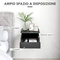 HOMCOM Set da 2 Comodini Sospesi per Camera da Letto con Cassetto e Mensola Superiore in Legno 35x32x22.5cm(m-5)