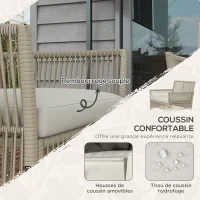 Outsunny Ensemble salon de jardin 4 pièces canapé 2 places 2 fauteuils 1 table basse plateau verre trempé(m-4)