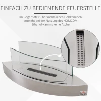 HOMCOM Ethanolkamin, Tischkamin, 2 Stunden Brenndauer, 0,6L, Edelstahl, 60 x 20 x 24 cm, Silber(m-4)