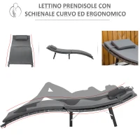 Outsunny Lettini Prendisole Richiudibili con Cuscini Rimovibili e Tavolino Pieghevole, Set 3 Pz in Rattan, Grigio(m-4)