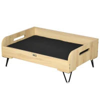 Pawhut Haustiersofa Hundematte Katzensofa Hundecouch Hundebett mit Kissen Indoor modernes Sofa für kleine und mittelgroße Hundesofa waschbarer Bezug Stahlbeine Natur+schwarz 82 x 56 x 31,5 cm(m-10)