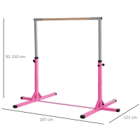 HOMCOM Gymnastikstange für Kinder, höhenverstellbar Turnreck Reckstange, Reck Turnstange für Indoor & Outdoor aus Holz & stabile Stahlkonstruktion bis 75 kg belastbar, für 3+ Kinder, Rosa(m-3)