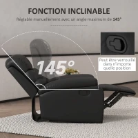 HOMCOM Fauteuil relax inclinable 145° manuellement avec repose-pieds intégré, revêtement synthétique, noir(m-4)