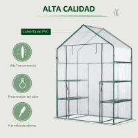 Outsunny Invernadero de Jardín con 4 Estantes 1 Puerta con Cremallera para Cultivo de Plantas Flores 142x73x195 cm Verde(m-4)