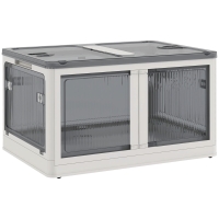 HOMCOM Caja de Almacenamiento Apilable con Tapa 69L de Capacidad Caja Organizadora Plegable con Ruedas 60x42x34 cm Blanco