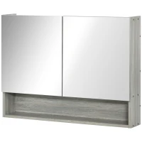 kleankin Spiegelschrank Badschrank mit zwei Türen und Ablage wasserfest Grau 80 x 15 x 60cm(m-10)