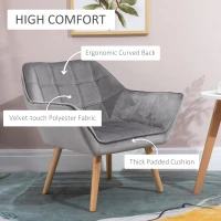 HOMCOM Armchair Accent Chair, Vanity Chair with Wide Arms, Slanted Back, Padding, Metal Frame, Wooden Legs, Home Bedroom Furniture Seating, Grey(m-4)