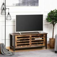 HOMCOM TV Schrank Fernsehschrank Fernsehtisch TV Lowboard Kommode für Fernseher kleiner als 50" mit 2 Türen Regal Industriedesign Wohnzimmer Schlafzimmer Metall Rustikal-Braun 120 x 42 x 52 cm(m-2)