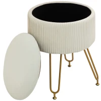 HOMCOM 2-in-1-Aufbewahrungshocker mit Metallbeinen, runder Fußhocker für Wohnzimmer, Schlafzimmer, Flur, Cremeweiß(m-10)