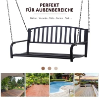Outsunny Hängebank 2-Sitzer Gartenschaukel Schaukelbank Hollywoodschaukel Schwebebank mit Ketten Metall Schwarz 127 x 60 x 53 cm(m-6)