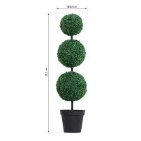 Outsunny Buis Artificiel topiaire Artificielle en Forme de Boules dim. Ø 30 x 112H cm Vert(m-3)