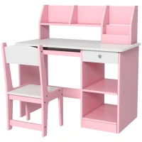ZONEKIZ Two-Piece Kids Desk and Chair Set with Storage, for Ages 5-8 Years - Pink(m-11)