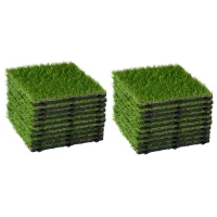 Outsunny Gazon synthétique Artificiel Set de 20 Dalles Carreaux 30 x 30 cm épaisseur Confort 3,5 cm à emboîter Vert(m-10)