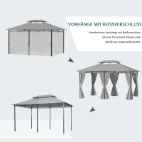 Outsunny Pavillon 3x4m Gartenpavillon mit 6 Seitenteilen Partyzelt Gartenzelt Festzelt mit Doppeldach Dunkelgrau(m-5)