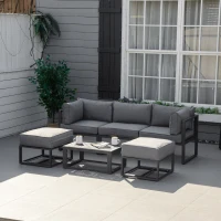 Outsunny Garden Daybed, 6 Piece Outdoor Sectional Sofa Set, Aluminum Patio Conversation Furniture Set with Coffee Table, Footstool and Cushions, Grey(m-2)