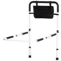 HOMCOM Barre d'appui lit sur pieds protection réglable 5 hauteurs pochette rangement 52 x 85-95 x 71-102 cm blanc noir(m-1)