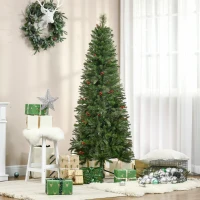 HOMCOM 6ft Pencil Artificial Christmas Tree with Realistic Branches, Red Berries, Auto Open, Green(m-10)