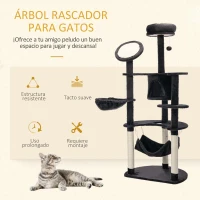 PawHut Árbol Rascador para Gatos Grande 65x50x153 cm Torre para Gatos Centro de Actividades con Múltiples Plataforma Poste Hamaca Bolas de Juguete y Cueva Gris Oscuro(m-4)
