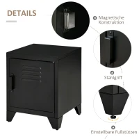 HOMCOM Nachttisch, Beistelltisch mit verstellbarem Regal, Tür, Nachtschrank für Schlafzimmer, Wohnzimmer, Metall, Schwarz, 50 x 40 x 47,5 cm(m-6)