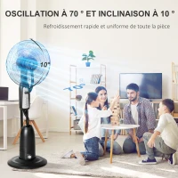 HOMCOM Ventilateur brumisateur silencieux 90 W sur roulettes avec 3 vitesses, oscillation à 70°, tête inclinable, gris et noir(m-6)