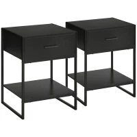 HOMCOM Set 2 Comodini Moderni, 2 Comodini da Camera da Letto e Soggiorno, con Cassetto e Ripiano Aperto, Design Moderno, in MDF e Acciaio, 45x40x60cm, Nero(m-1)