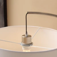 HOMCOM Lampadaire arc lampadaire arceau courbé design contemporain abat-jour polyester interrupteur à pied pour salon chambre et bureau 90 x 38 x 183 cm blanc et argent(m-8)