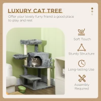 PawHut Sisal 100cm Cat Tree Tower with Sisal Scratching Post Grey(m-4)